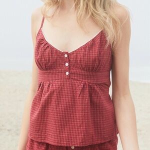 Brandy Melville Red Plaid Cotton Cami Pajama Top